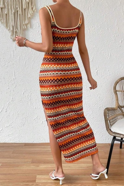 Knit Bohemian Midi Dress - Rust Multi