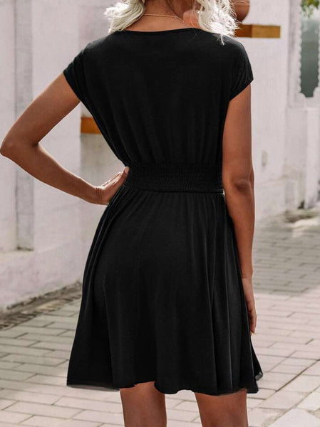 Surplice A-Line Dress - Black