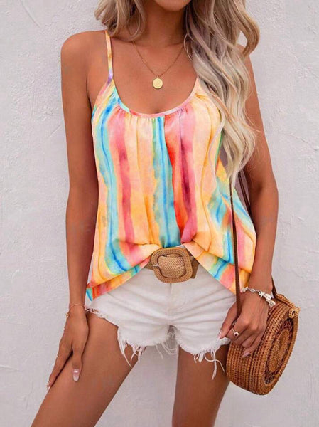 Sleeveless Striped Cami Top - Orange Multi - SALE