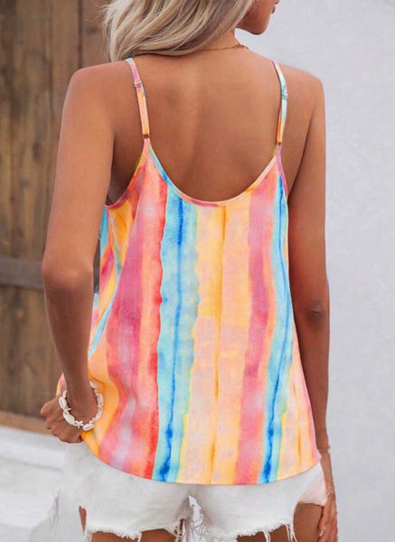 Sleeveless Striped Cami Top - Orange Multi - SALE