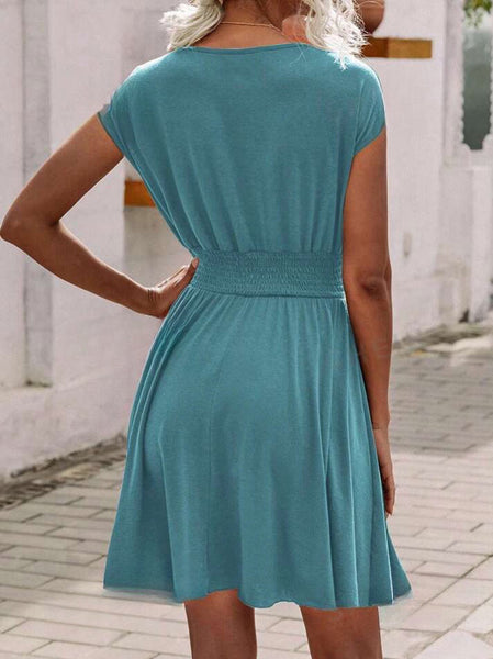 Surplice A-Line Dress - Teal Blue