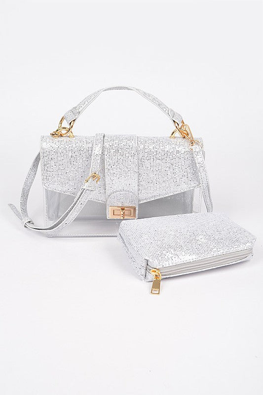 Glitter Transparent Crossbody Bag - Silver