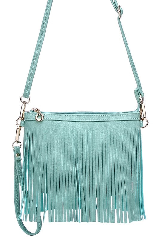 Fringed Clutch/Crossbody Bag - Turquoise