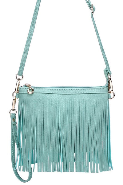 Fringed Clutch/Crossbody Bag - Turquoise