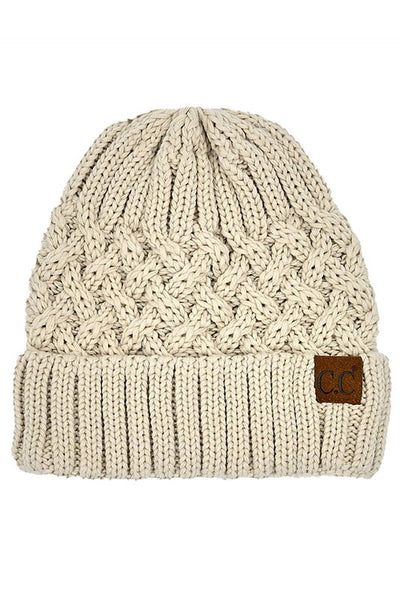 CC Lattice Pattern Beanie - Beige