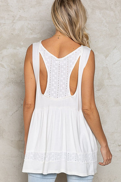 Eyelet Embroidered Babydoll Top - Ivory
