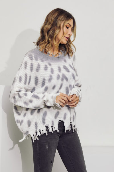 Tie Dye Cheetah Sweater - Charcoal