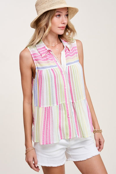 Button Down Sleeveless Top - Rainbow Sherbert - SALE