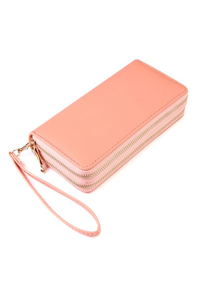 Double Zip Around Wallet - Pink