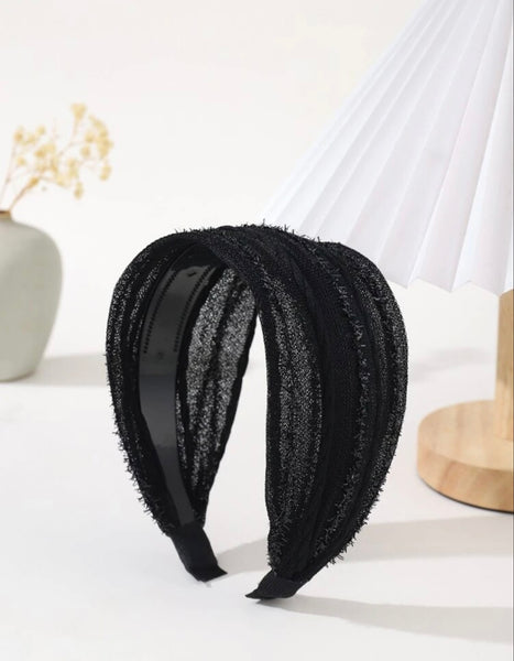 Frayed Trim Headband - Black