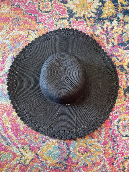 Scalloped Edge Sun Hat - Black